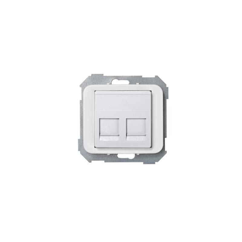 imagen Placa de voz y datos plana con guardapolvo para 2 conectores RJ45 SYSTIMAXR blanco simón 75