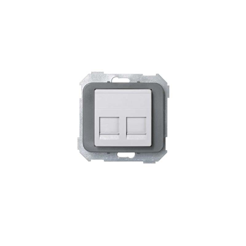 imagen Placa de voz y datos plana con guardapolvo para 2 conectores RJ45 SYSTIMAXR gris simón 75