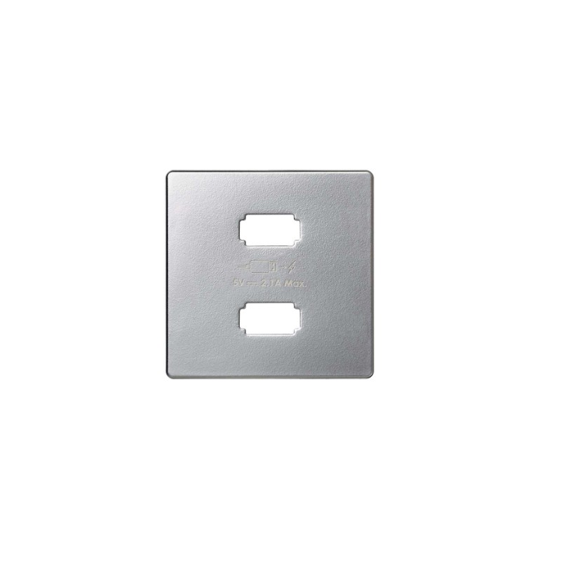 imagen Placa para cargador USB 2 conectores 5Vdc 2.1A tipo A aluminio simón 82
